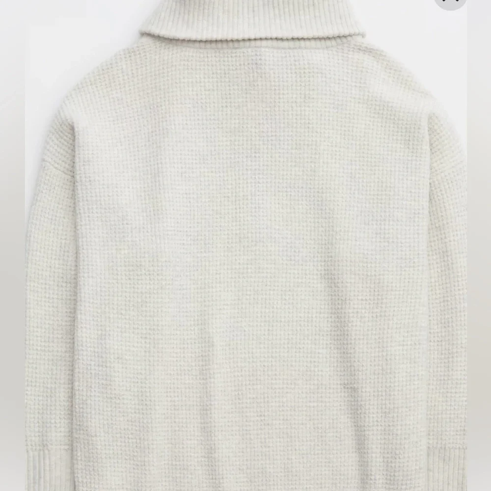 AERIE CozyUp Waffle Quarter Zip Sweater Gray Heather L